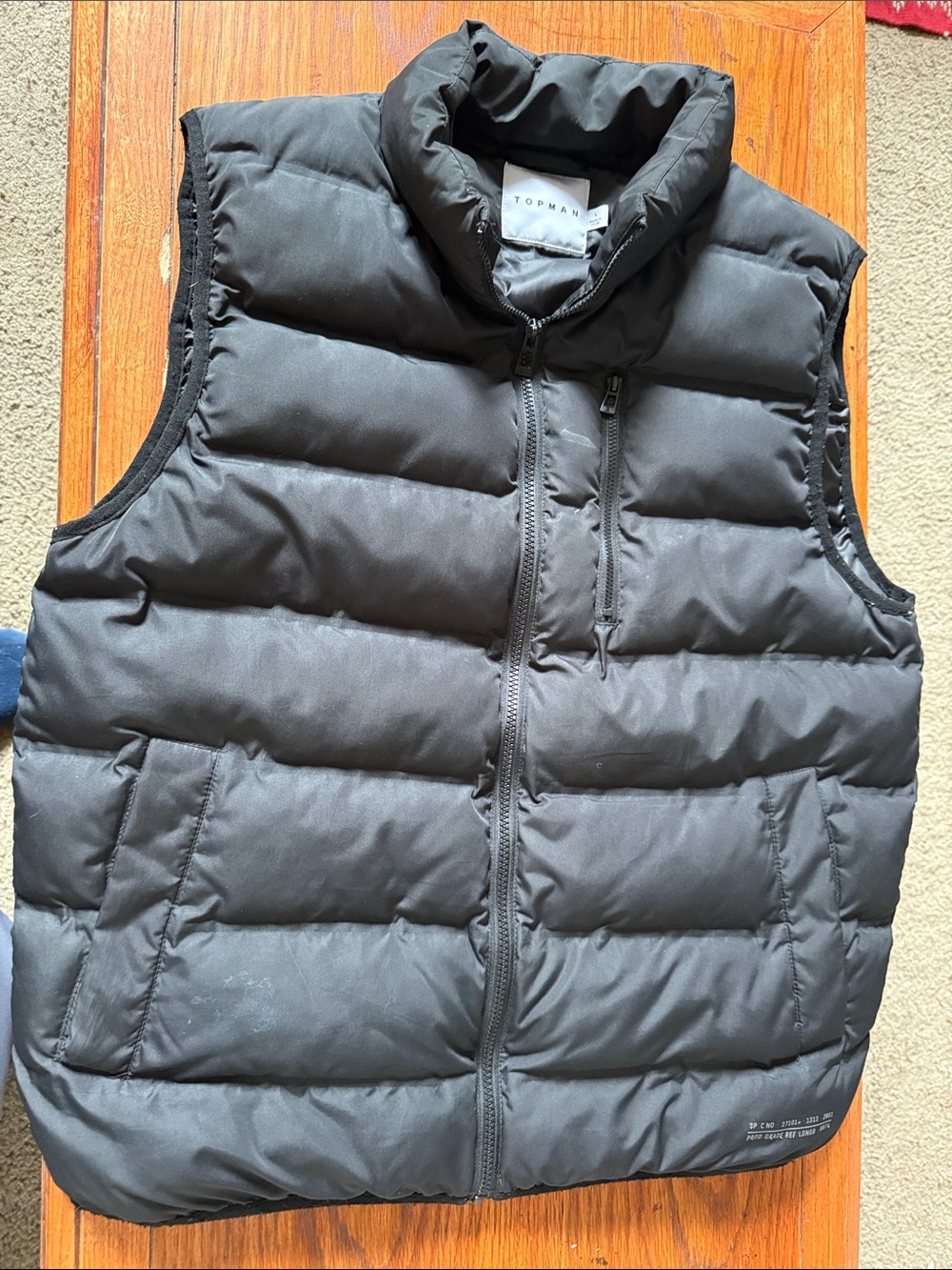 Topman Black Quilted Puffer Vest with High Collar Men’s Medium